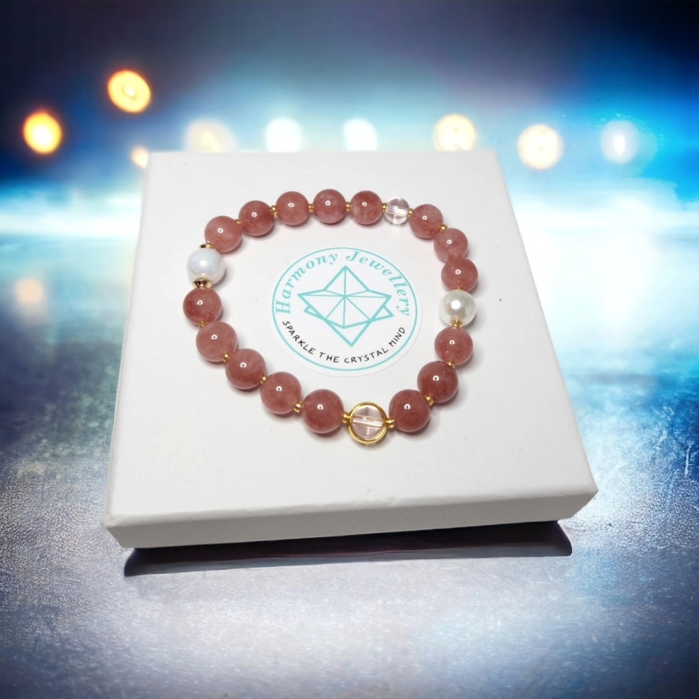 8 mm Strawberry Quartz and Majorica style Pearl